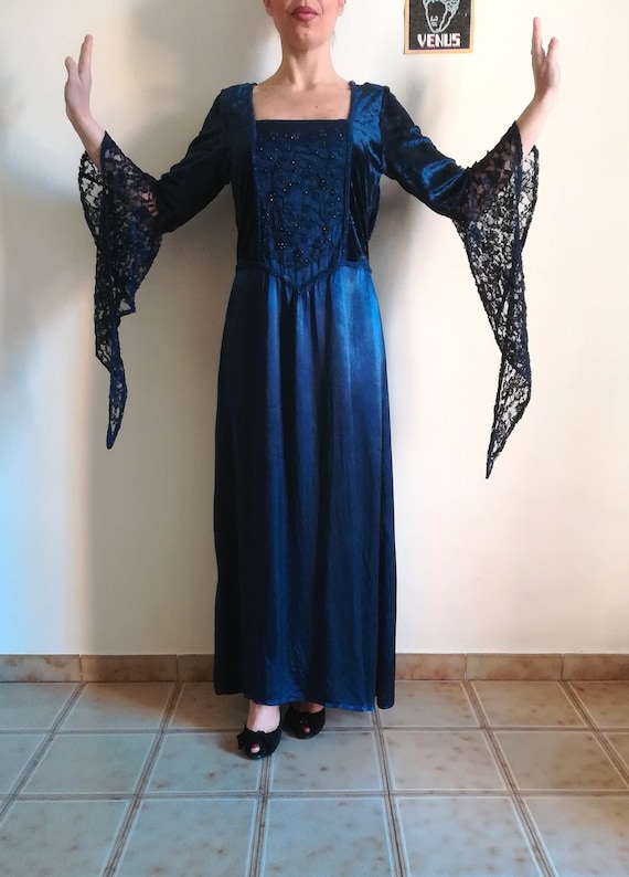 MEDIEVAL COSTUME DRESS Woman Witchy Dress Blue Ray