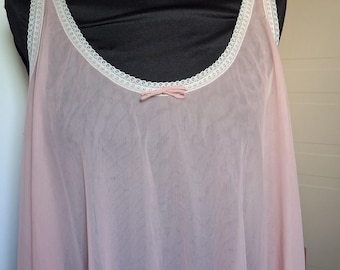 Vintage 60s Helion Pale Pink Nylon Nightgown - Lace Trim Slip, Size 6