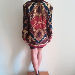 RENATO BALESTRA SILK Shirt Vintage 80 Woman Button-Up Shirt Burgundy Hunting Horse Blouse Made in Italy sz. M image 5