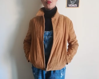 Vintage 90s Suede Leather Jacket: ROBERT E DENIL, Made in Italy, Sz 44
