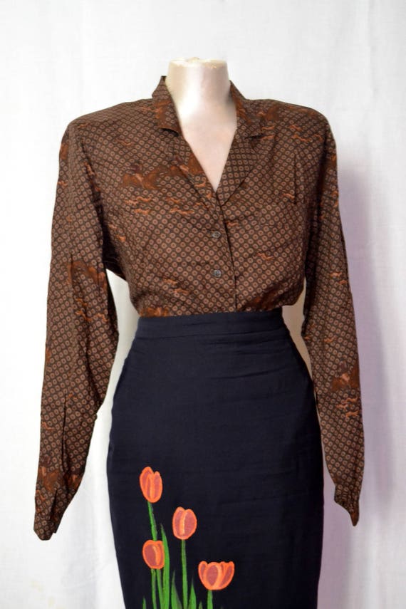 MARELLA PATTERNED BLOUSE Vintage 80 Woman Shirt H… - image 3