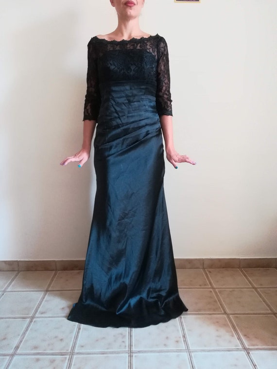 LACE GOWN DRESS Vintage 90 Woman Prom Dress Black… - image 1
