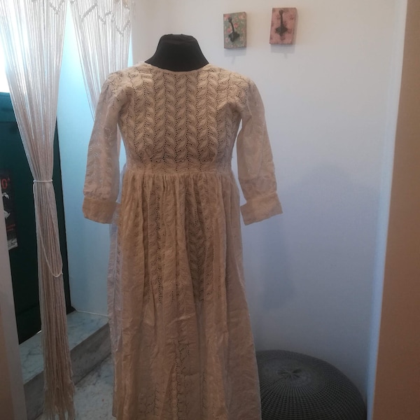 SANGALLO LACE DRESS Vintage 60 Donna Boho Dress Cotone Bianco Sangallo Lace Midi Dress Mini Dress Abito da sposa