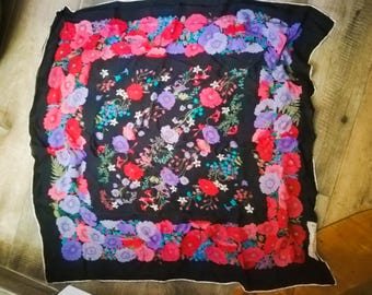 Foulard En Soie Vintage Paris - 75x75 Cm, Motifs Multicolores