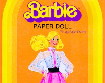 Vintage Paper Doll Printable PDF • Barbie Paper Doll • 1983 80s 1980s Paper Doll Dress Pattern Download 11.5" Inch Fashion Doll Clip Art A4
