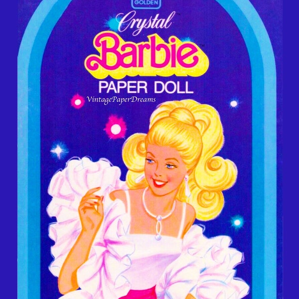 Barbie Paper Doll Printable PDF • Crystal Barbie Paper Doll • Vintage 80s 1980s Paper Doll Pattern Download 11.5" Fashion Doll Clip Art A4