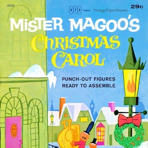 Libro di attività natalizie vintage PDF stampabile • Canto di Natale di Mister Magoo Libro artigianale per bambole di carta JPEG • Immagini di Natale degli anni '60 e '60 Clip Art