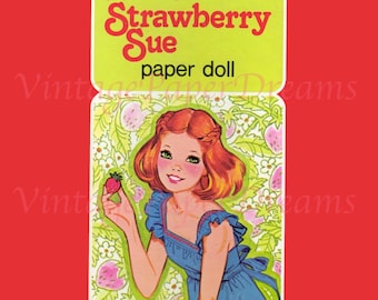 Vintage Paper Doll Printable PDF • Strawberry Sue • 1979 70s 1970s Paper Doll Pattern Digital Download • Cottagecore Doll Clip Art A4