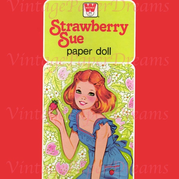 Vintage Paper Doll Printable PDF • Strawberry Sue • 1979 70s 1970s Paper Doll Pattern Digital Download • Cottagecore Doll Clip Art A4