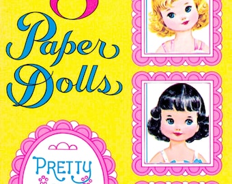 Muñeca de papel vintage imprimible en PDF • Muñecas de papel de niñas pequeñas • Muñeca de papel de los años 60 (morena, rubia, pelirroja) Descarga digital Imágenes prediseñadas de muñecas
