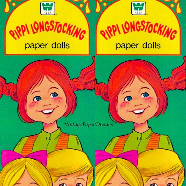 Vintage Paper Doll Printable PDF • Pippi Longstocking Paper Doll • 70s 1970s Paper Doll Book Pattern Digital Download Clip Art Kid's Craft