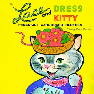 Vintage Paper Doll Printable PDF • Kitty Cat Paper Doll • 70s 1970s Paper Doll Pattern Digital Download Baby Doll Clip Art Animal Pictures