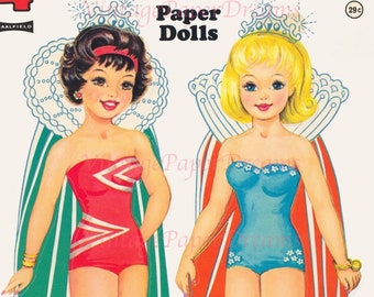 Vintage Paper Doll Printable PDF JPEG • 4 Campus Queens • 60s 1960s Paper Doll Pattern Digital Download • College Girl Teenager Clip Art A4