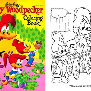 Vintage Adult Coloring Book Printable PDF • Woody the Woodpecker Colouring Book • 60s 1960s TV Cartoon Animal Activity Book Download Art JPG