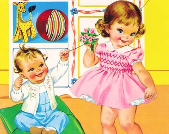 Vintage Paper Doll Printable PDF • Nursery Paper Dolls • 60s 1960s Infant Brunette Girl Kid Paper Doll Download Blond Baby Doll Clip Art Toy