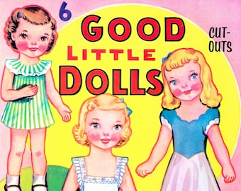 Vintage Paper Doll Printable PDF • 6 Good Little Dolls Paper Doll • 50s 1950s Paper Doll Pattern Digital Download • Boy Doll Dress Clip Art