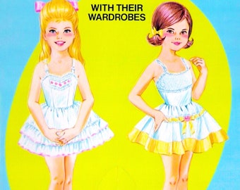 Vintage Paper Doll imprimable PDF • Rousse blonde brune en papier Paper Doll • Fille des années 70, 1970 Paper Doll téléchargement numérique Fashion Clip Art Kid Doll