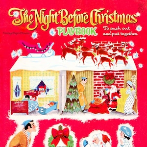 Vintage Christmas Printable PDF • Night Before Christmas Paper Dolls Activity Book JPEG • 60s 1960s Xmas Tree Reindeer Santa Images Clip Art