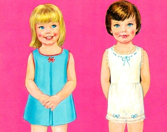 Muñeca de papel vintage imprimible en PDF • Muñecas de papel de niñas pequeñas • Muñeca de papel rubia morena de los años 60 (1960) Descarga digital instantánea Imágenes prediseñadas de muñecas