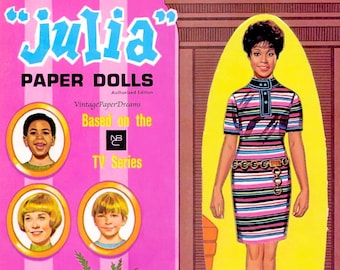 Vintage Paper Doll Printable PDF • Julia Paper Doll • 60s 1960s Black Woman Paper Doll Pattern Digital Download Fashion Clip Art Kid Craft