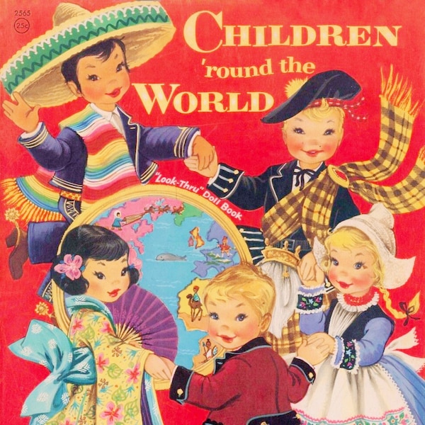 Vintage Paper Doll Printable PDF • World Children Paper Doll • 50s 1950s Paper Doll Download • Kid Ethnic Kids' Costume Dress Travel Art