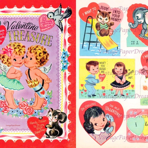 47 Vintage Valentines Card Printable PDF • 1940s Holiday Card Book JPEG • Journal Pages Antique Paper Craft 40s Love Hearts Images Clip Art