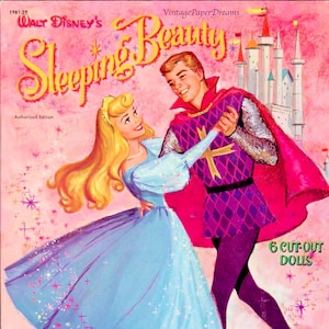 PDF stampabile della bambola di carta vintage • Bambola di carta della Bella Addormentata negli anni '50 degli anni '50 Bambola di carta principe principessa Download digitale ClipArt di fata delle fiabe