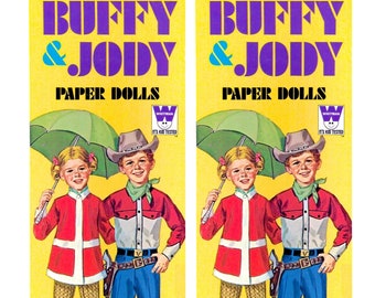 Vintage Paper Doll Printable PDF • Buffy & Jody Paper Doll • 70s 1970s Paper Doll Muster Download Cowboy Puppe weiblich männlich Junge Mädchen Clip Art