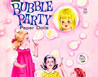 Vintage Paper Doll Printable PDF • Bubble Baby Paper Doll • 60s 1960s Brunette Blonde Cute Kid's Paper Doll Download Baby Doll Clip Art A4