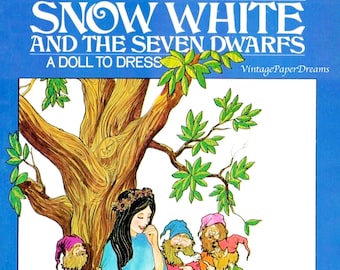 Vintage Paper Doll Printable PDF • Snow White Paper Doll • 70s 1970s Paper Doll Digital Download Fairy Tale Fairytale Clip Art Girl Dwarves