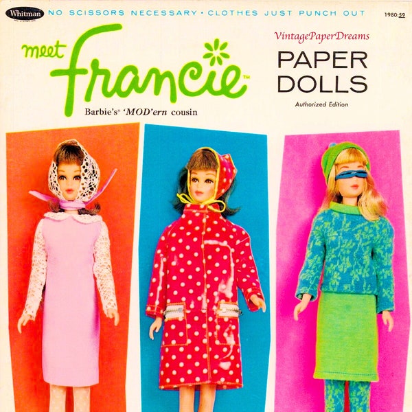 Vintage Paper Doll Printable PDF • Francie Paper Doll • 60s 1960s Brunette Blonde Mod Paper Doll Download 11.5" Inch Fashion Doll Clip Art