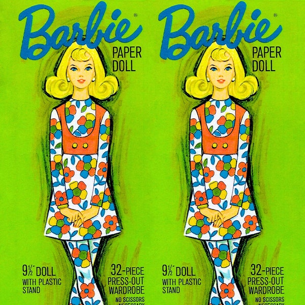 Barbie Paper Doll Printable PDF • Barbie Paper Doll • Vintage 1971 70s 1970s Paper Doll Pattern Download Cottagecore Dress Doll Clip Art A4