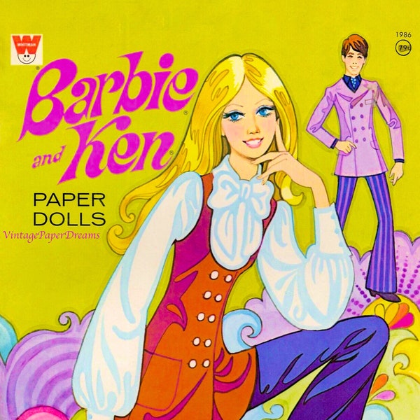 Barbie Paper Doll Printable PDF • Ken Hippie Barbie Fashion Doll •  Vintage 70s 1970s Man Paper Doll Download 11.5" Inch Doll Clip Art A4