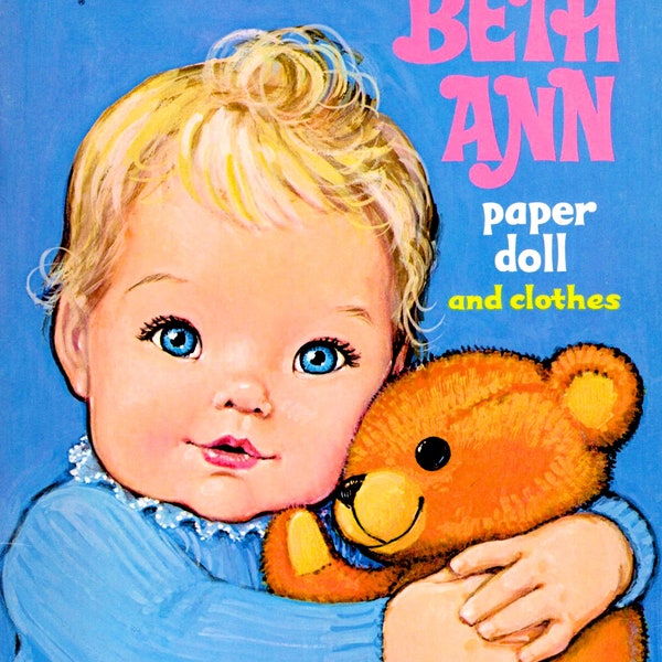 poupée de papier vintage imprimable PDF • bébé poupée de papier • 70 s 1970 s papier poupée modèle téléchargement numérique blonde poupée Clip Art A4 enfant artisanat fille