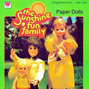 Vintage Paper Doll Printable PDF • Sunshine Family Paper Doll •  70s 1970s Woman Man Paper Doll Digital Download Baby Dog Cat Doll Clip Art