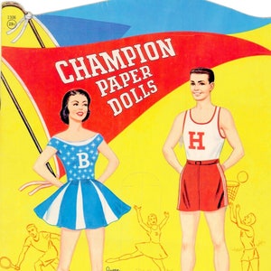 Vintage Paper Doll Printable PDF • High School Champion Paper Dolls • 40s 1940s Paper Doll Download • Teen Paper Doll Teenager Doll Clip Art
