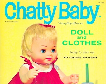 Vintage Paper Doll Printable PDF • Chatty Baby Paper Doll • 60s 1960s Girl Blonde Kid Baby Paper Doll Paper Toy Download Baby Doll Clip Art