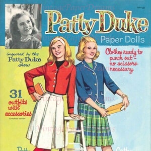 Bambola di carta vintage stampabile PDF JPEG • Bambola di carta Patty Duke • Modello di bambola di carta anni '60 e '60 Download digitale • ClipArt di abito da bambola ragazza A4