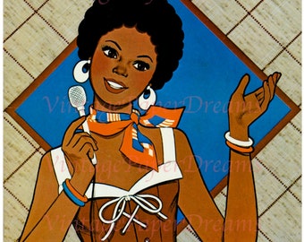 Vintage Black Paper Doll Printable PDF • Lydia • 1977 70s 1970s Paper Doll Pattern Digital Download • Black Girl Magic Afro Doll Clip Art A4