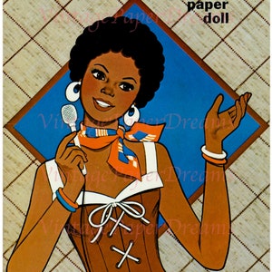 Vintage Black Paper Doll Printable PDF • Lydia • 1977 70s 1970s Paper Doll Pattern Digital Download • Black Girl Magic Afro Doll Clip Art A4