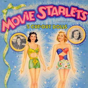 Vintage papieren pop afdrukbare PDF • Filmsterretje papieren poppen • jaren 40 jaren 1940 papieren pop patroon downloaden • Hollywood filmster clip art actrice
