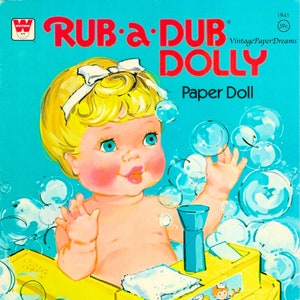 PDF stampabile bambola di carta vintage • Bambolina di carta per il bagnetto con bolle • Bambola di carta anni '70 anni '70 Download digitale Clip art bambola bionda ragazza da bagno