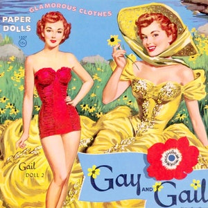 Vintage Paper Doll Printable PDF • Gay + Gail Paper Doll JPEG • 50s 1950s Model Woman Paper Doll Digital Download • Lady Gown Dress Clip Art