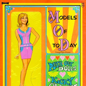 Vintage Paper Doll Printable PDF • Model Paper Doll • 60s 1960s Brunette Blonde Woman Mod Paper Doll Download 11.5" Fashion Doll Clip Art