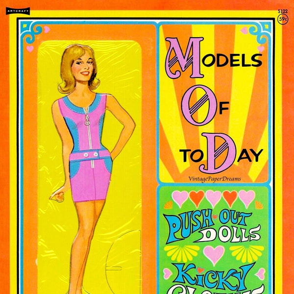 Vintage Paper Doll Printable PDF • Model Paper Doll • 60s 1960s Brunette Blonde Woman Mod Paper Doll Download 11.5" Fashion Doll Clip Art