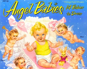 Vintage Paper Doll Printable PDF • Angel Babies Paper Doll • 50s 1950s Winged Cherub Paper Doll Pattern Digital Download Boy Girl Clip Art