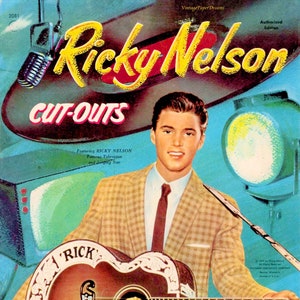 Vintage Paper Doll Printable PDF • Ricky Nelson Paper Doll • 50s 1950s Rockstar Man Paper Doll Digital Download Male Singer Guitar Clip Art