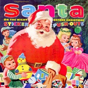 Vintage Weihnachten Aktivitätsbuch Printable PDF • Santa's Sticker Papier Bastelbuch Papier Puppen Buch JPEG • 60er 1960er Jahre Weihnachtsbaum Bilder Clip Art