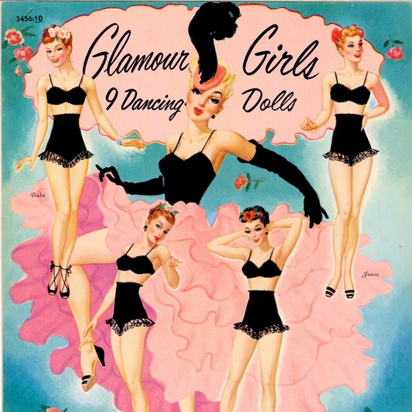 Vintage Paper Doll Printable PDF • Dancing Glamour Girls Paper Dolls • 1953 50s 1950s Dancing Paper Doll Download • Dance Woman Clip Art A4