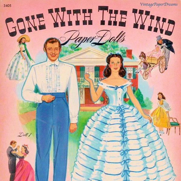 Vintage Paper Doll Printable PDF • Gone with the Wind Paper Dolls • 40s 1940s Scarlett O'Hara Paper Doll Download Clark Gable Doll Clip Art